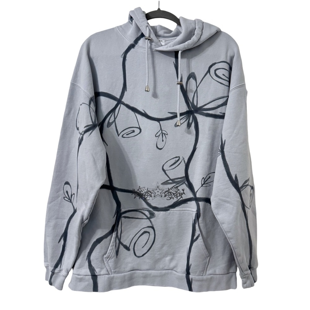 Collina‎ Strada Mens Crystal Embellished Cotton Jersey Hoodie Large Blue Casual